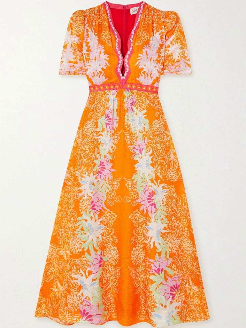 Saloni Tabitha Floral-Print Silk Midi Dress-Like New
